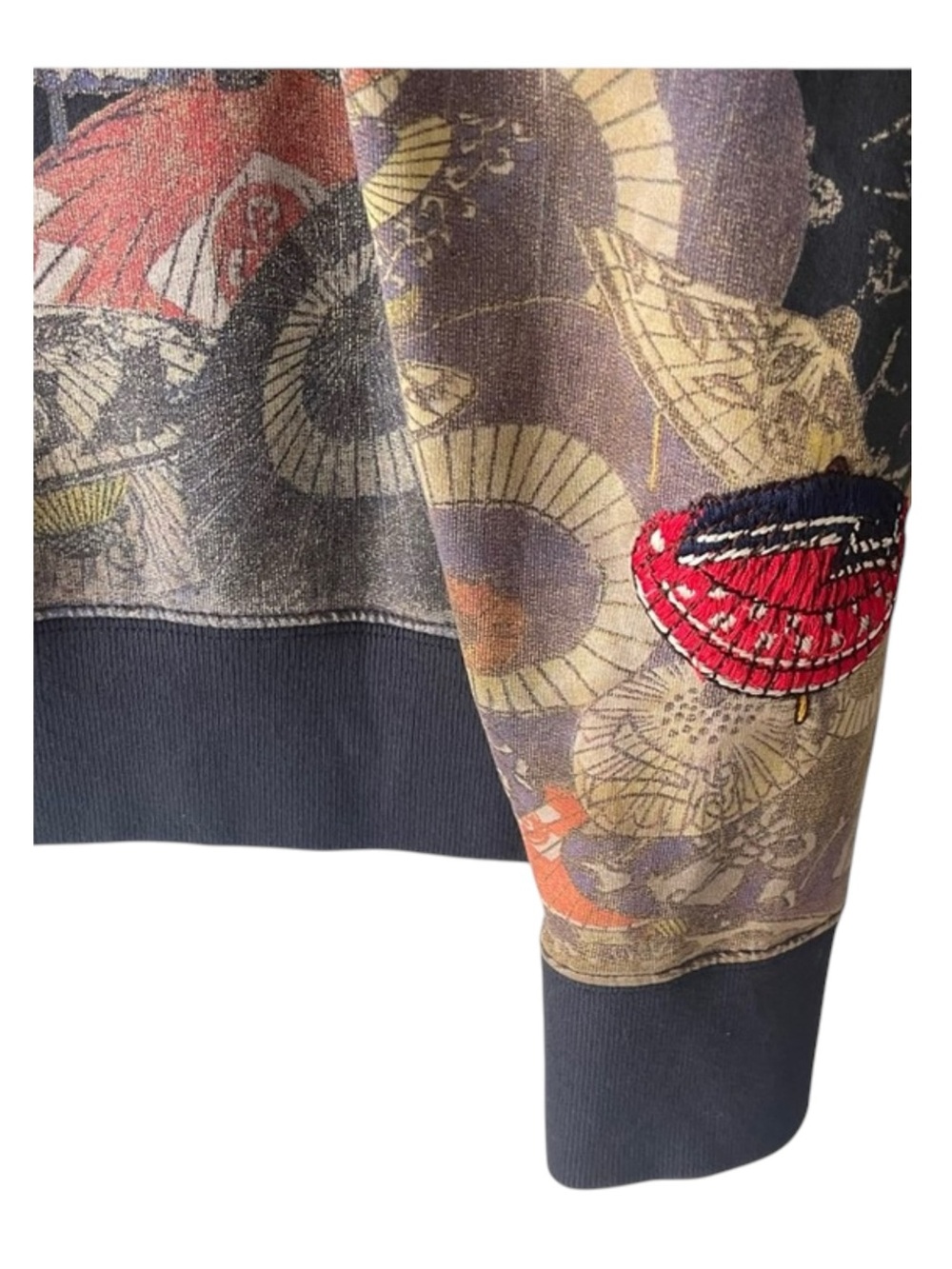 Rare: Y2K Lucky Brand ☂︎︎ Geisha Parasol Embroidery Zipper Hoodie ☂︎︎ Navy ☂︎︎ L - Picture 7 of 16